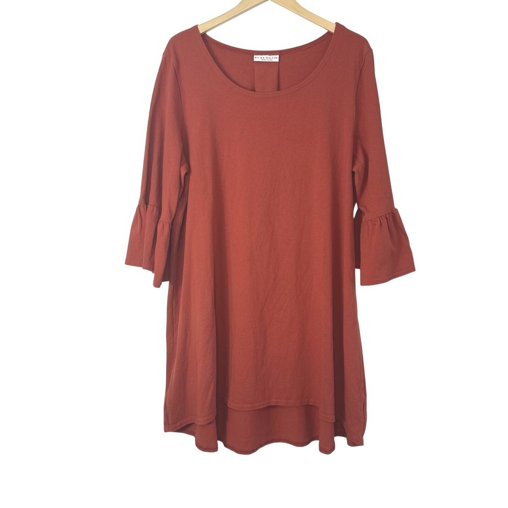 Bryn Walker Shift Dress Women's Size XL Burnt Orange Bell Sleeve 100% Cotton USA